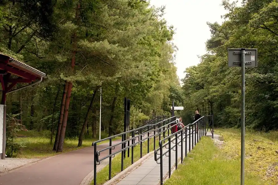 An accessible, level resin surfaced access route
