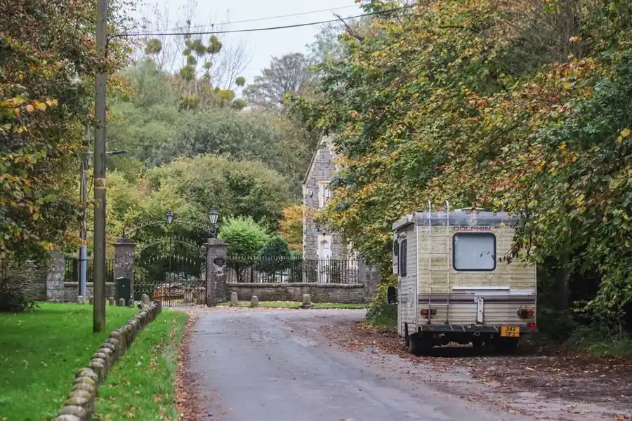 A caravan parked on a driveway at a home in the Bournemouth area