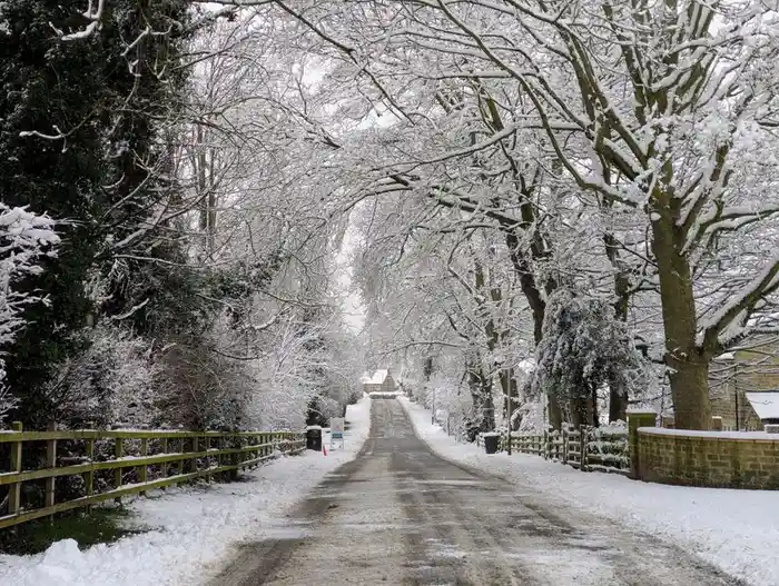 Frost on a driveway on a cold UK morning