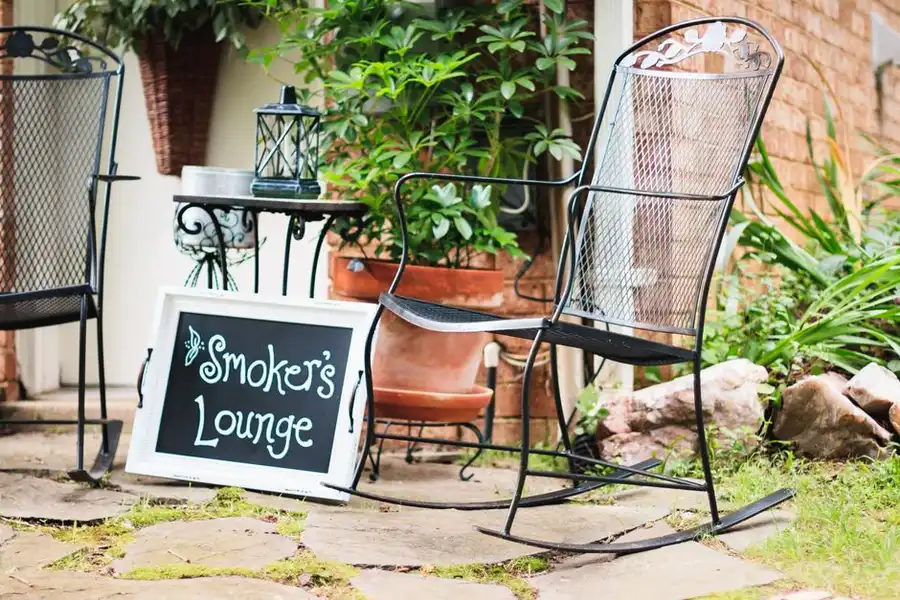 A garden seating area on a finished patio - size matters less to the final price than most people expect