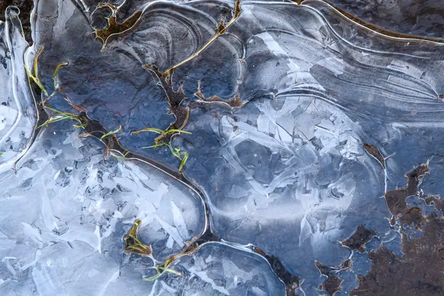 Frost on an outdoor surface on a cold morning