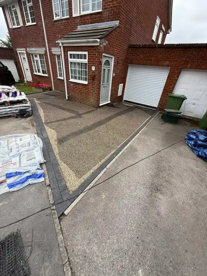 A resin driveway sub-base being prepared at a Bournemouth property