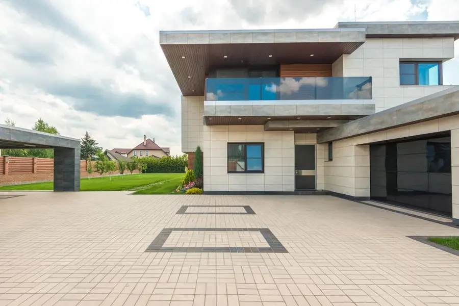 A stamped pattern concrete driveway surface